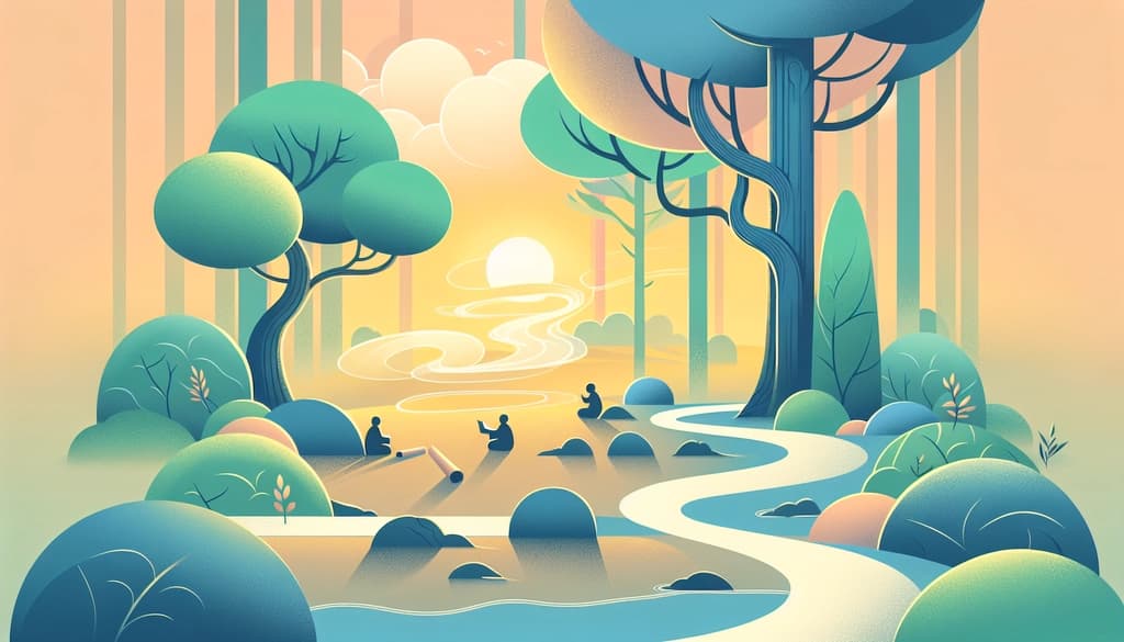 Group listening to a storyteller in a forest clearing, one person holding an open scroll.