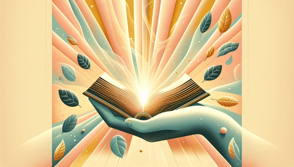 Hand holding an old book in morning light with autumn leaves in the background.