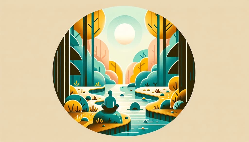 Person quietly seated by a forest stream in autumn, surrounded by moss and soft light.