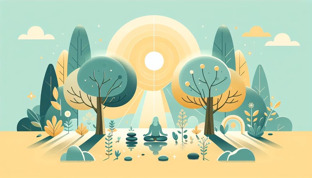 Person seated on forest ground amid old trees, stones, and wildflowers—blending tradition and newness.