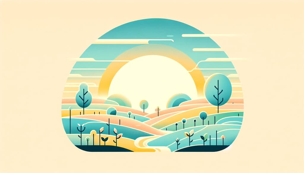 Sunrise over old and young trees in mist, symbolizing ancient ethics and evolving mindful values.