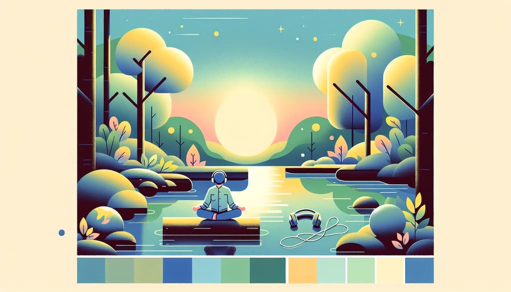 Teen sitting on a log near a stream during dusk, headphones off, quietly surrounded by trees and evening light.